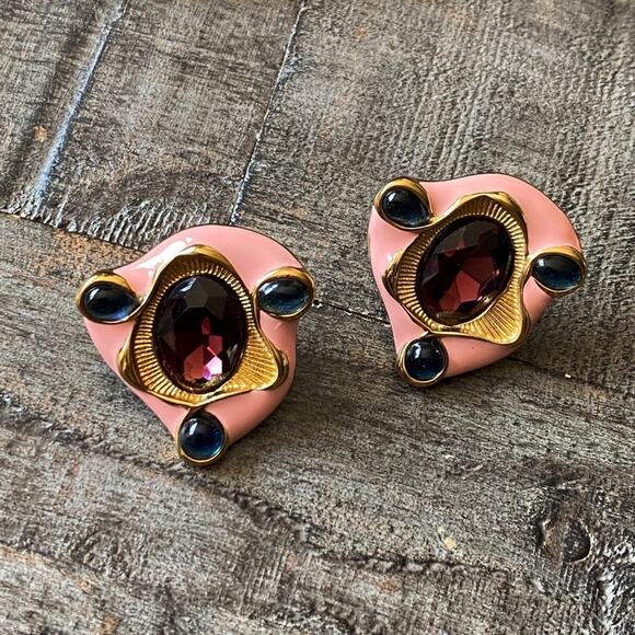 NEW Pink Abstract Gem Statement Earrings - Picture 6 of 9